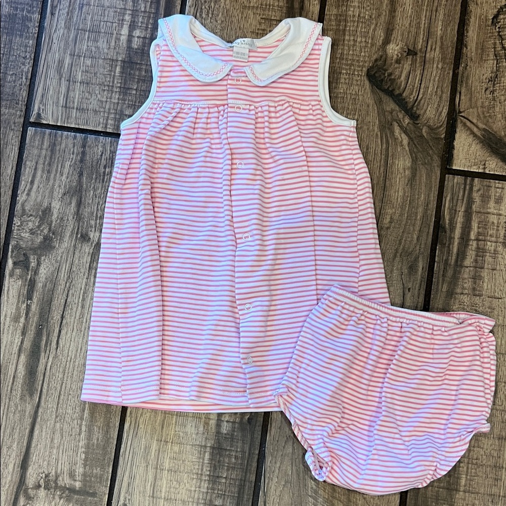 Kissy Kissy Pink and White Striped Baby Dress with Whale detail and diaper cover